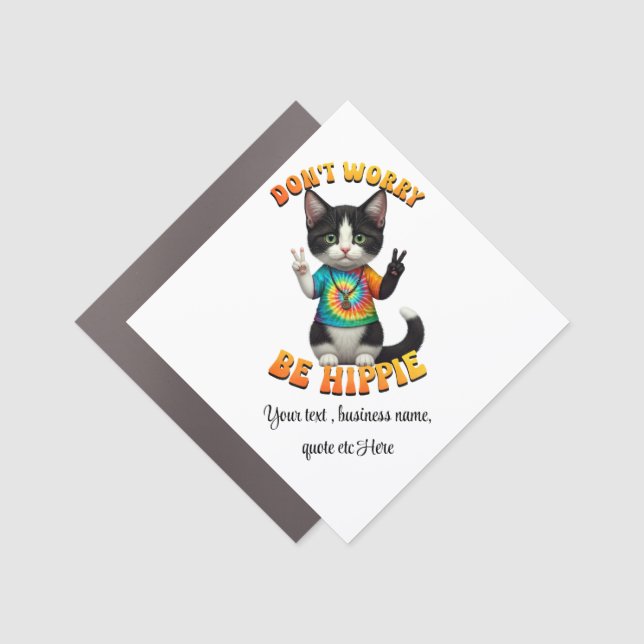 Cat Hippie Boho Peace Groovy Personalize Custom Car Magnet (Front)