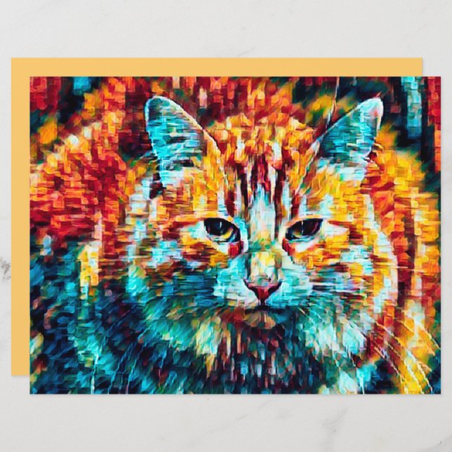 Cat Hippie Colorful Orange Groovy Art Decoupage (Front/Back)