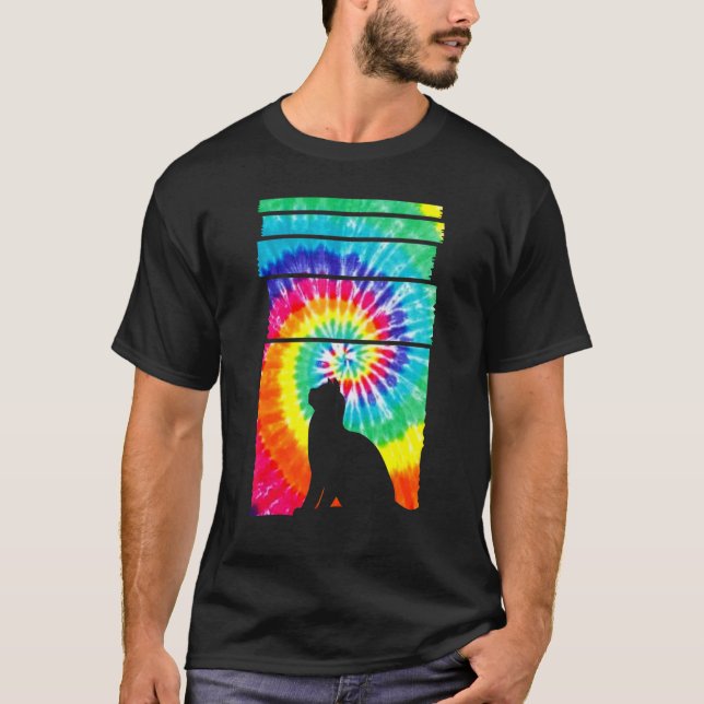 Cat Hippie Tie Dye Cat   T-Shirt (Front)