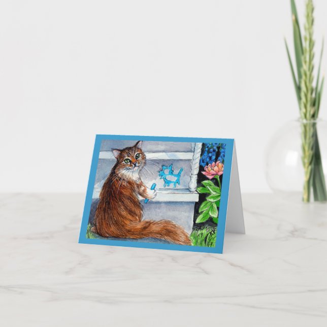 Cat hobo sign, kind lady lives here greeting card (Front)