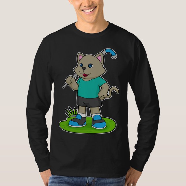 Cat Hockey Hockey stick Sports T-Shirt (Front)