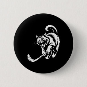 Cat Hockey Player Team Hockey Lovers Kitten Hockey Button
