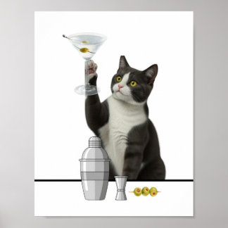 Cat holding a Martini Relaxing  Poster