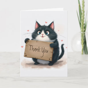 Cat Holding a Thank You Sign Holiday Card