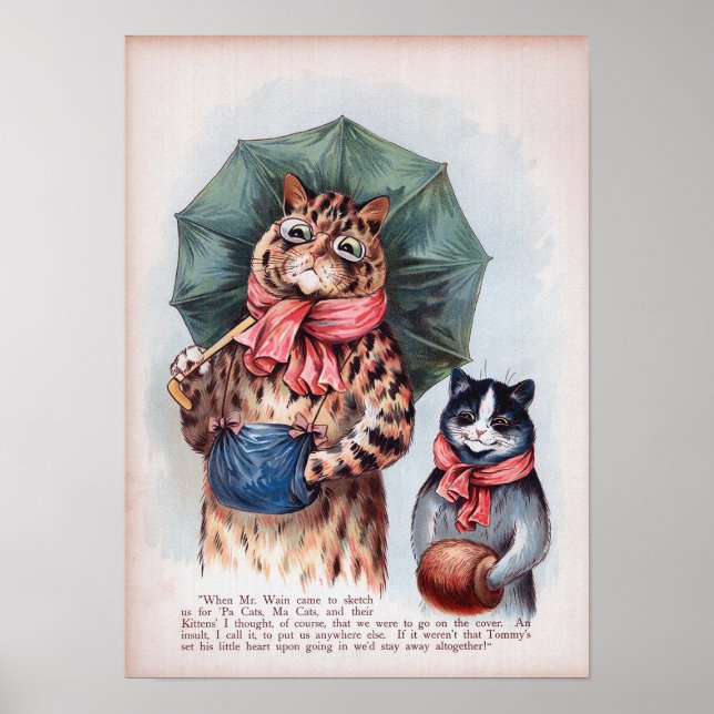 Cat Holding an Umbrella, Louis Wain Poster (Front)