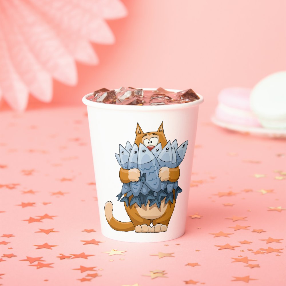 Disover Cat Holding Fish Paper Cups