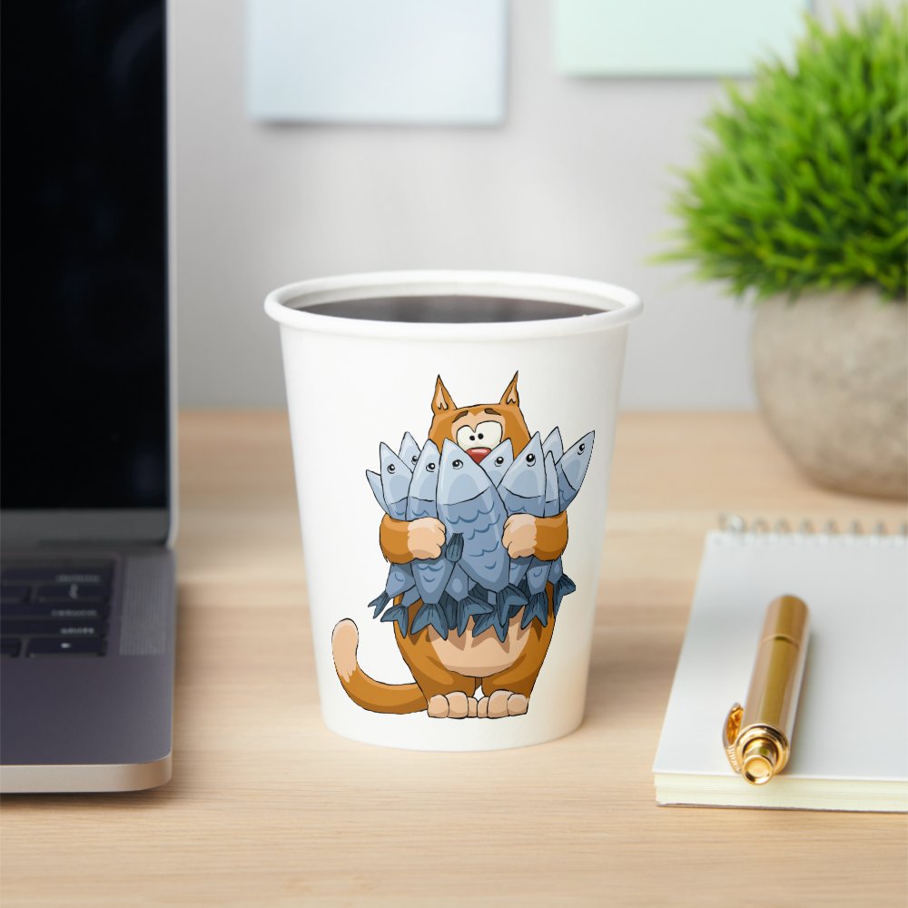 Disover Cat Holding Fish Paper Cups