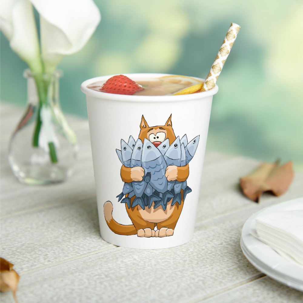 Disover Cat Holding Fish Paper Cups