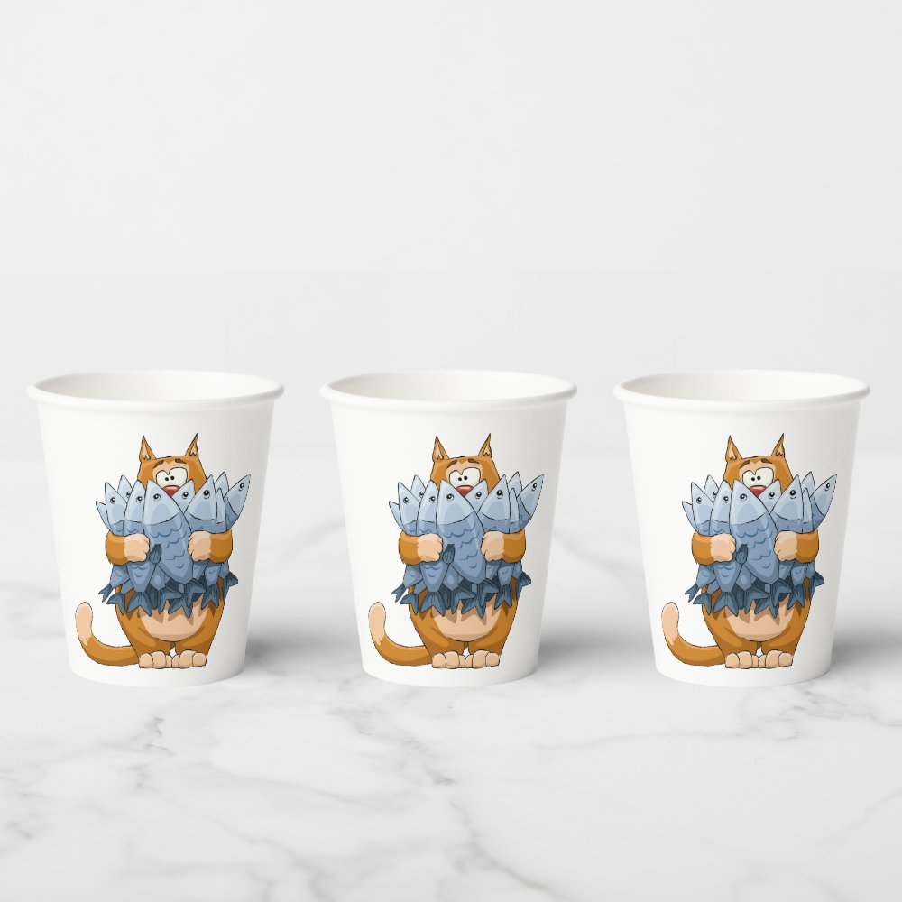 Disover Cat Holding Fish Paper Cups