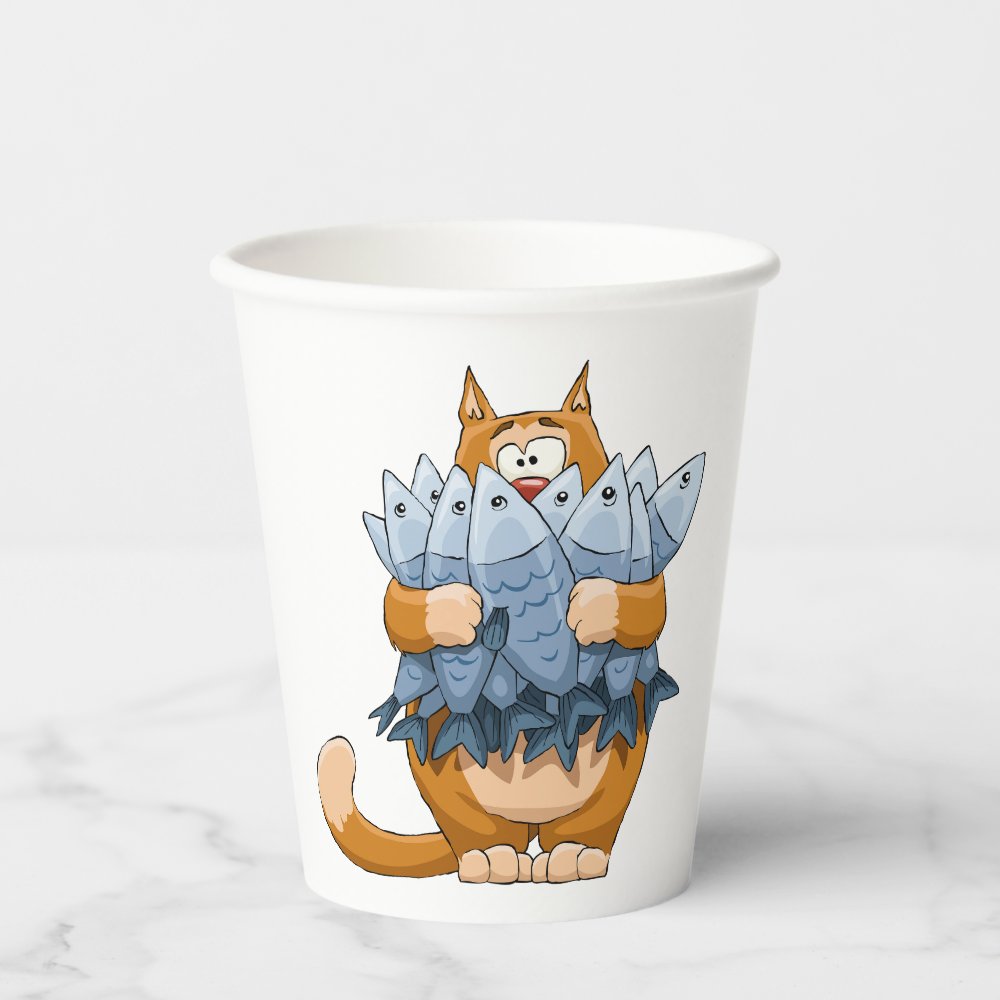 Disover Cat Holding Fish Paper Cups