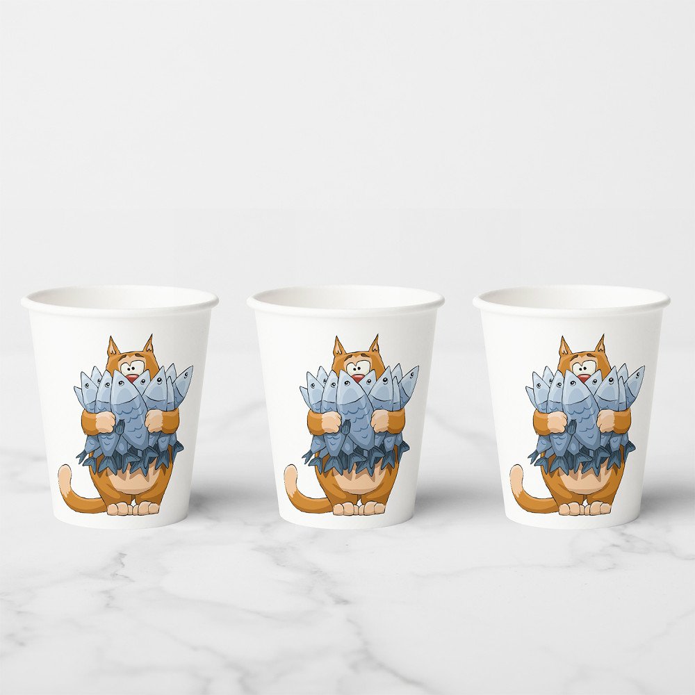 Discover Cat Holding Fish Paper Cups