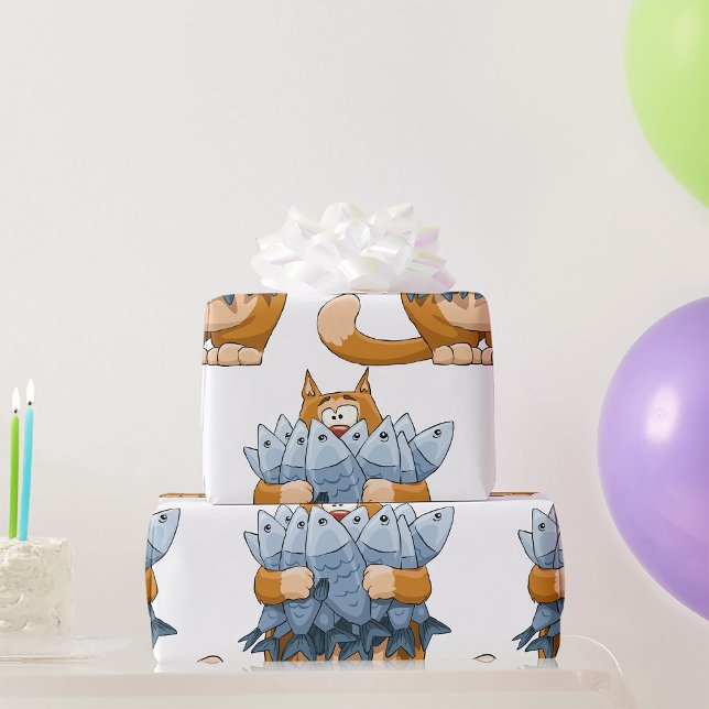 Cat Holding Fish Wrapping Paper (Creator Uploaded)