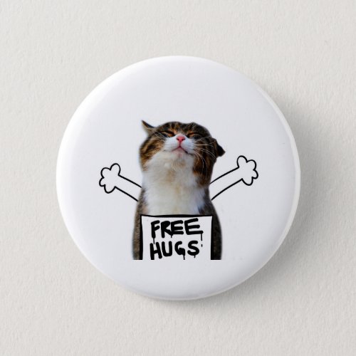 Cat Holding Free Hugs Sign Button