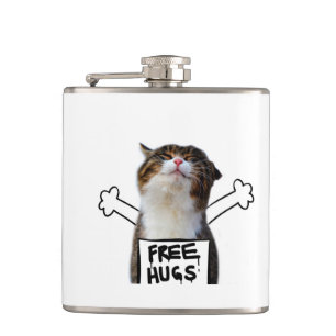 Cat Holding Free Hugs Sign Flask