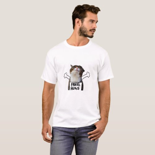 Cat Holding Free Hugs Sign T_Shirt