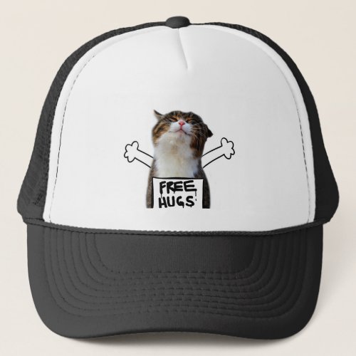 Cat Holding Free Hugs Sign Trucker Hat