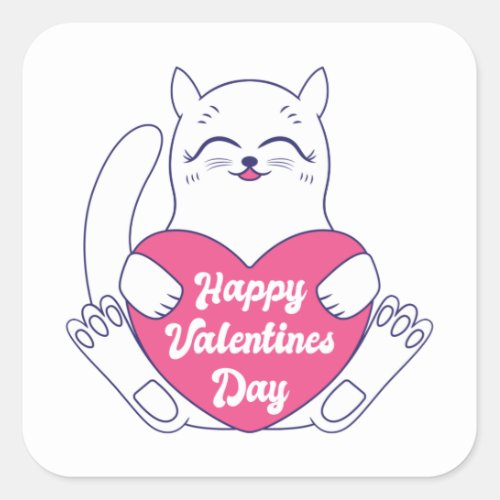 Cat Holding Heart Happy Valentines Day Square Sticker