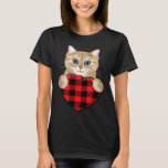 Cat holding Red Hearts Leopard Plaid buffalo Valen T-Shirt