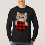 Cat holding Red Hearts Leopard Plaid buffalo Valen T-Shirt