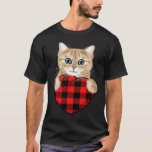 Cat holding Red Hearts Leopard Plaid buffalo Valen T-Shirt