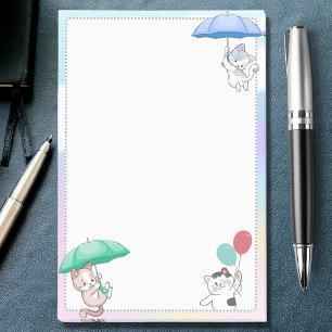 Cat Holding Umbrella and Balloon Flying in Sky Post-it Notes