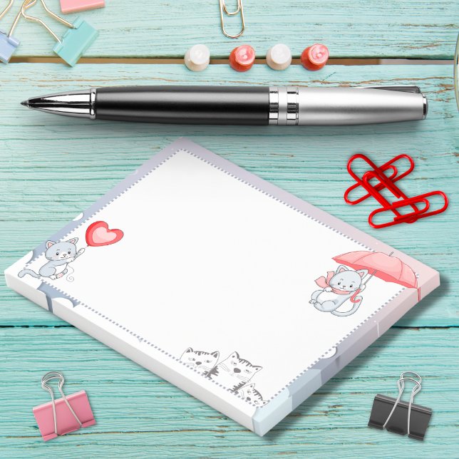 Cat Holding Umbrella Heart Balloon Flying in Sky Post-it Notes (Creator Uploaded)