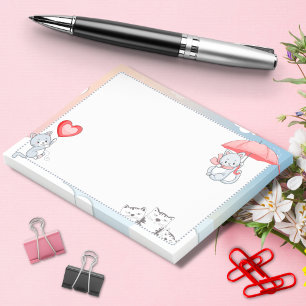 Cat Holding Umbrella Heart Balloon Flying in Sky Post-it Notes