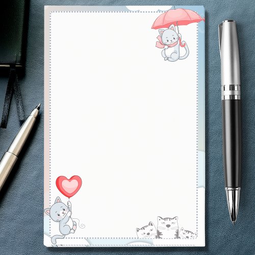 Cat Holding Umbrella Heart Balloon Flying in Sky Post_it Notes