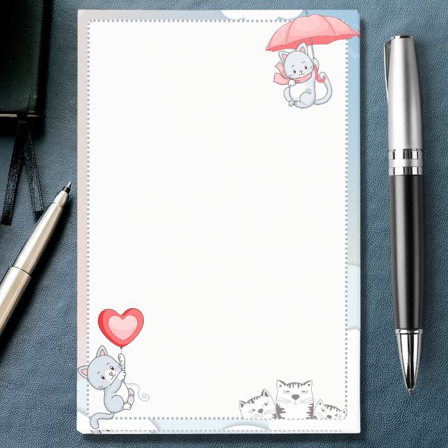 Cat Holding Umbrella Heart Balloon Flying in Sky Post-it Notes (Creator Uploaded)