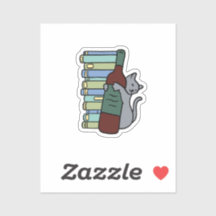 Cat Holding Wine Leaning on Books Sticker