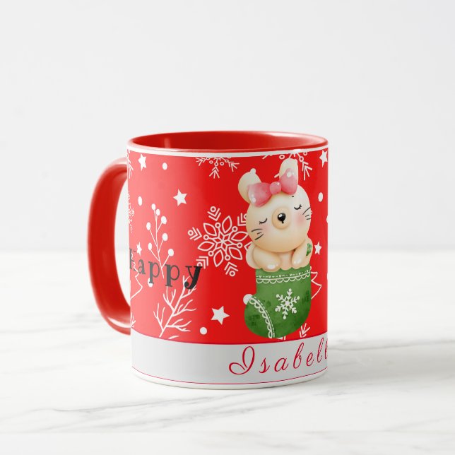 Cat Holidays Customize Text and Name Mug (Front Left)