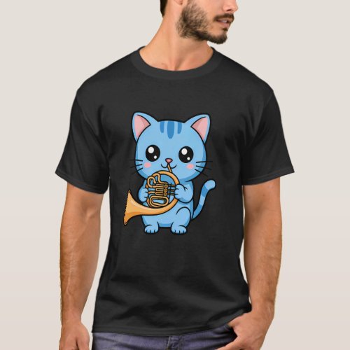 Cat Hornist Playing French Horn Kitten Cat Musicia T-Shirt