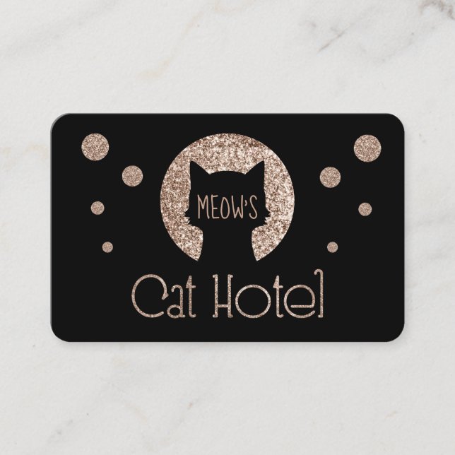 Cat Hotel Golden Glitter Logo Business Card (Front)