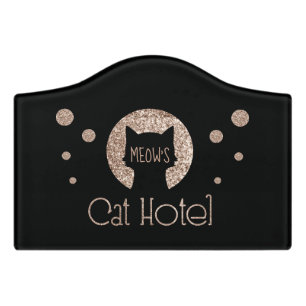 Cat Hotel Golden Glitter Logo Door Sign
