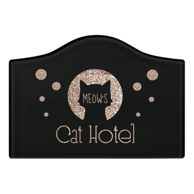 Cat Hotel Golden Glitter Logo Door Sign (Small Crest Front)