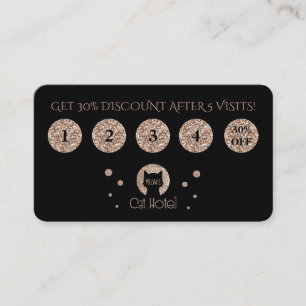 Cat Hotel Golden Glitter Logo Loyalty Card