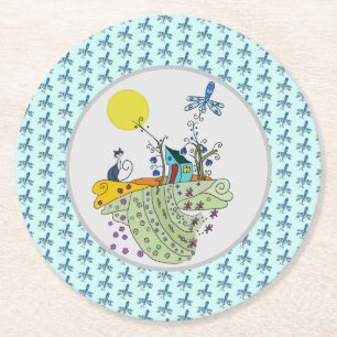 cat house round paper coaster