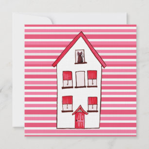 Cat House Striped Home Housewarming Invite