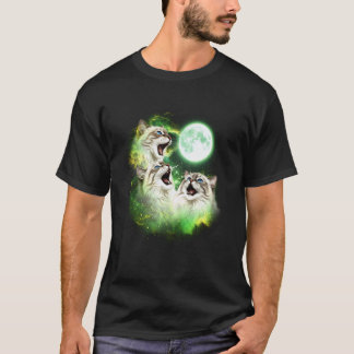Cat Howling at The Moon Green tie dye 3 Cats for W T-Shirt