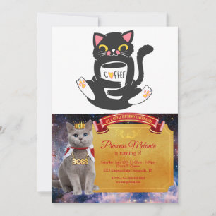 Cat hugging a coffee mug - Choose background colo Invitation
