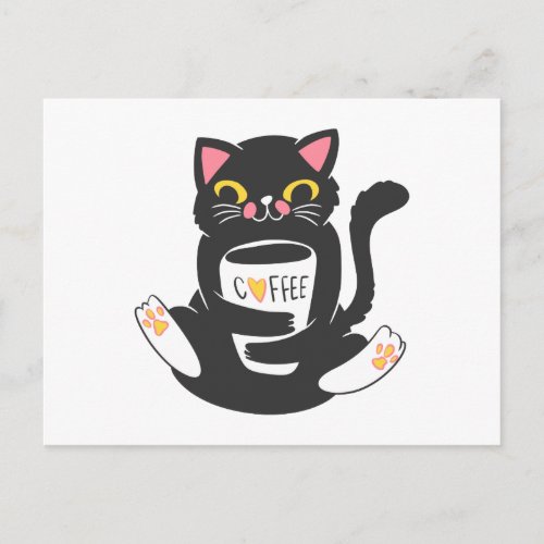 Cat hugging a coffee mug _ Choose background colo Postcard