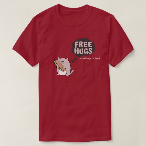 Cat Hugging Sandwich Free Hugs Funny Pink Cat  T_Shirt