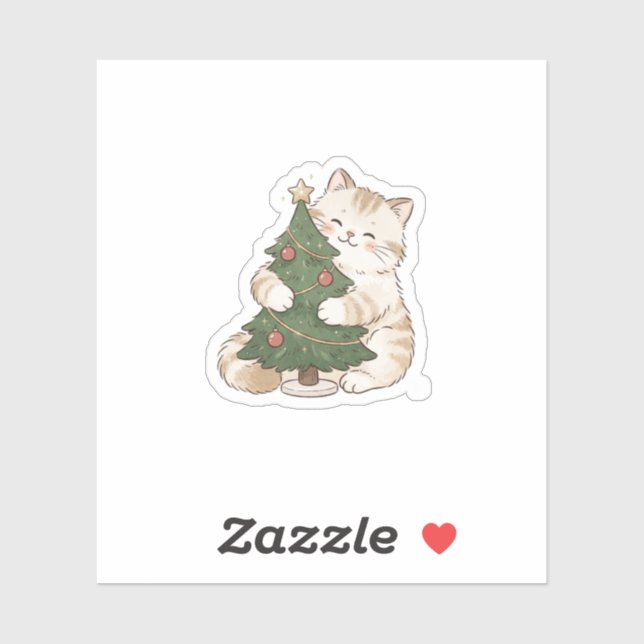 Cat Hugging Tiny Christmas Tree Sticker (Sheet)
