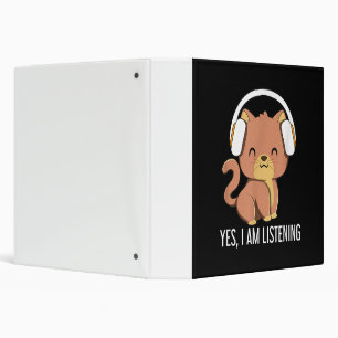 Cat I Am Listening Headphones Gift 3 Ring Binder
