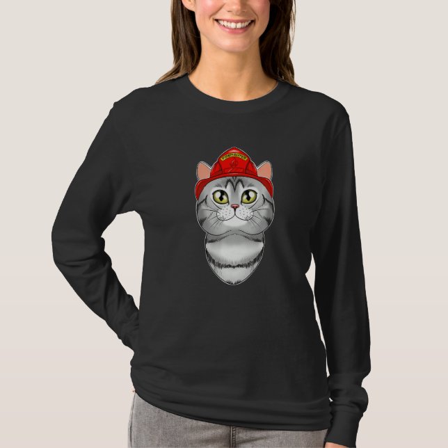 Cat I Fireman Cat I Firefighter American Shorthair T-Shirt (Front)