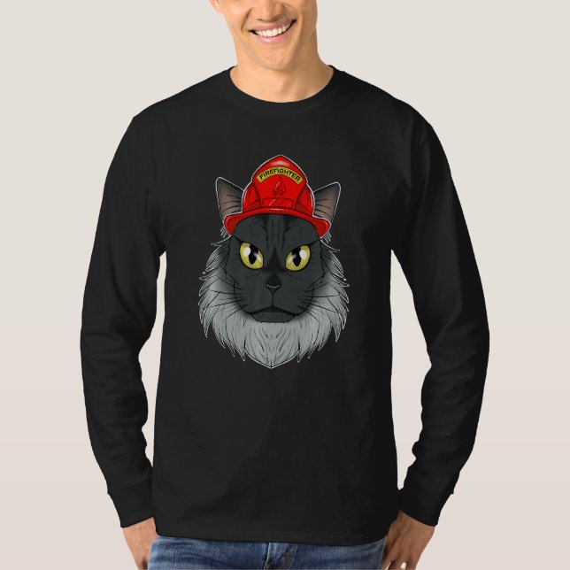 Cat I Fireman Cat I Firefighter Maine Coon Cat T-Shirt (Front)