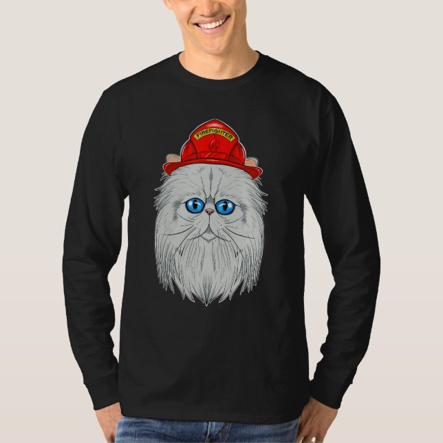 Cat I Fireman Cat I Firefighter Persian Cat T-Shirt (Front)