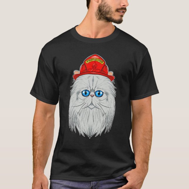 Cat I Fireman Cat I Firefighter Persian Cat T-Shirt (Front)