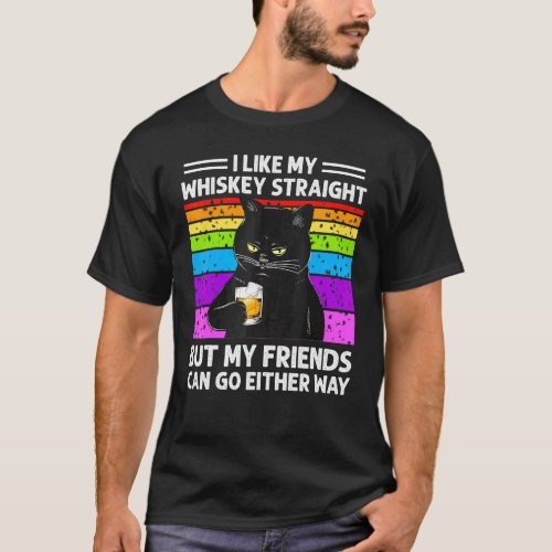 Cat I Like My Whiskey Straight Lgbtq Pride Rainbow T_Shirt