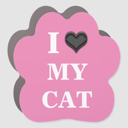 Cat | I Love My Cat Black Heart On Pink Car Magnet